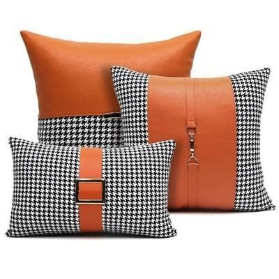 Leather Houndstooth Cushion Set