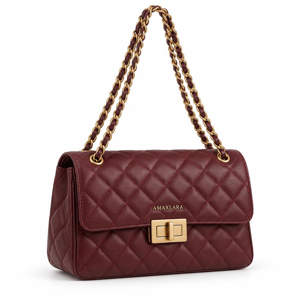 AMAXLARA Quilted Shoulder Bag — Burgundy